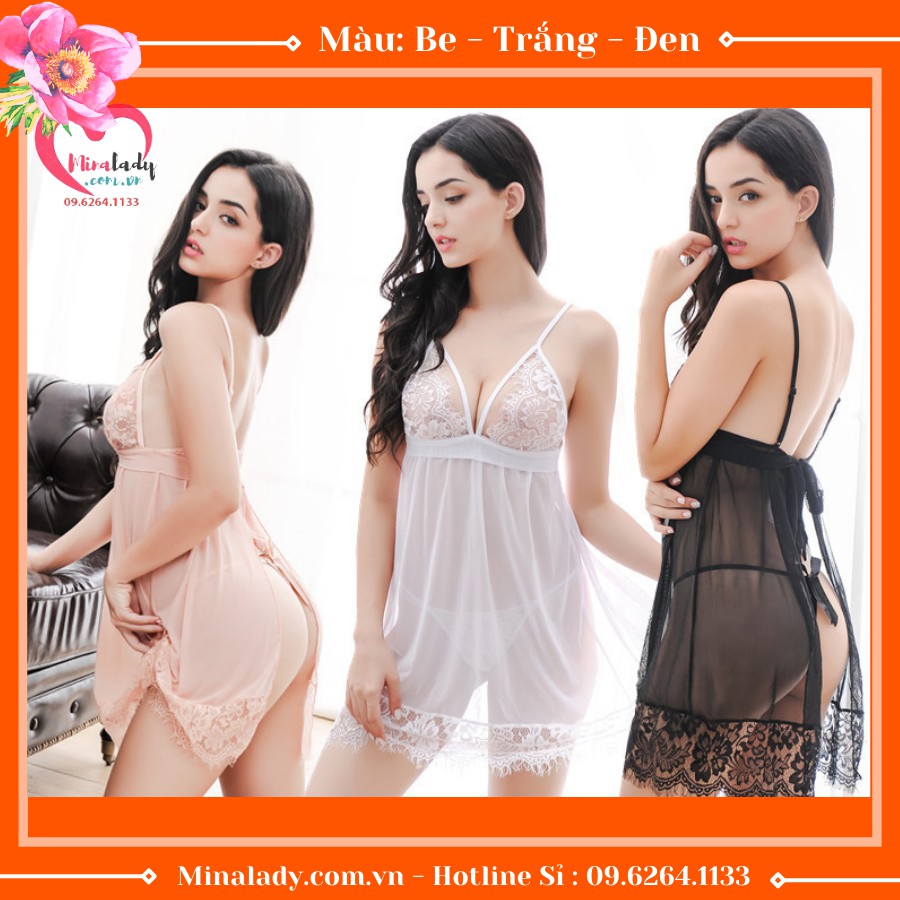 Váy ngủ hai dây-Đồ Ngủ Sexy Nữ kèm quần lót lọt khe gợi cảm sexy xuyên thấu free size SMLXL SEXY MC | BigBuy360 - bigbuy360.vn