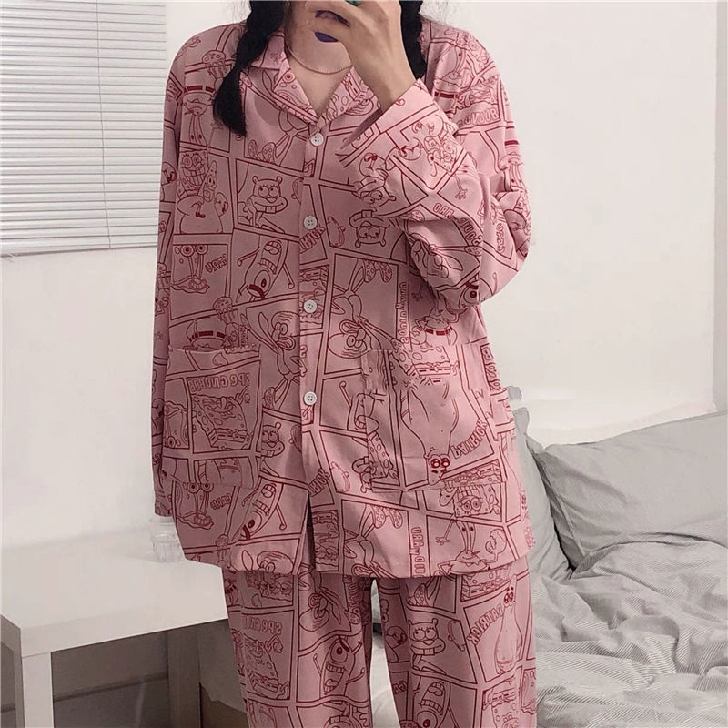 Bộ Đồ Ngủ Tay Dài In Hoạt Hình Spongebob Phong Cách Hàn Quốc Dễ Thương Cho Nữ | BigBuy360 - bigbuy360.vn