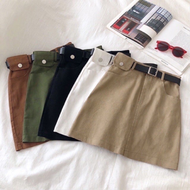 Chân váy chữ A chất thô, kaki Ulzzang hàng quảng châu - ảnh thật ++ tặng kèm đai