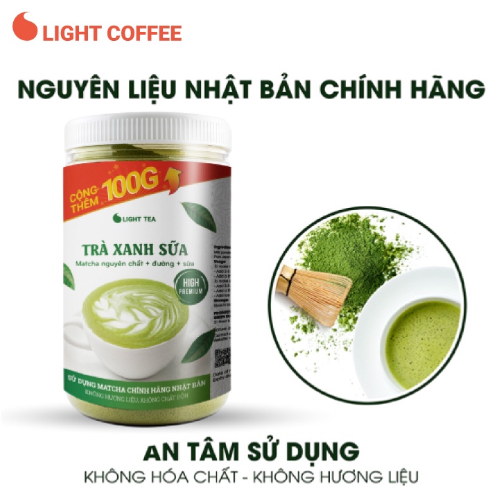 Bột trà xanh sữa, sử dụng matcha chính hãng Nhật Bản, thơm ngon, tiện lợi Light Coffee - Hũ 650g