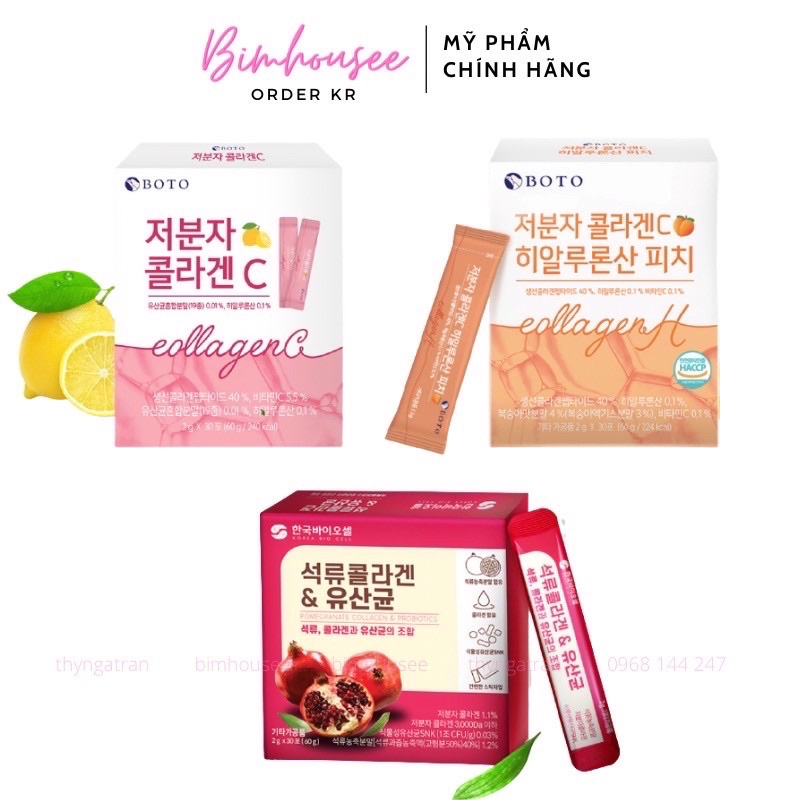 [Bill Hàn] Hộp đựng 30g Bột Collagen Boto chanh đào Lựu Biocell | Thế Giới Skin Care