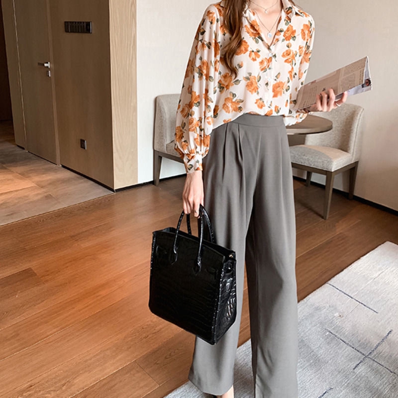 Áo Sơ Mi Chiffon Tay Phồng Dáng Rộng In Hoa Kiểu Hàn Quốc Xinh Xắn Cho Nữ | BigBuy360 - bigbuy360.vn