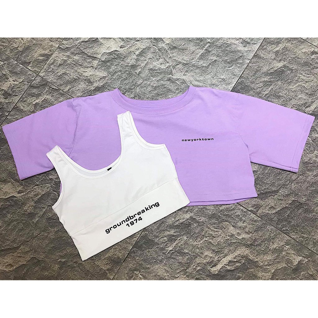 SET Áo Croptop mix áo ba lỗ YAYSHOP chất thun cotton cá tính (hình thật) | BigBuy360 - bigbuy360.vn