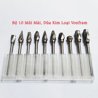 Mũi Mài Vonfram, Bộ 10 Mũi Mài Thô Cao Cấp Cán 3mm