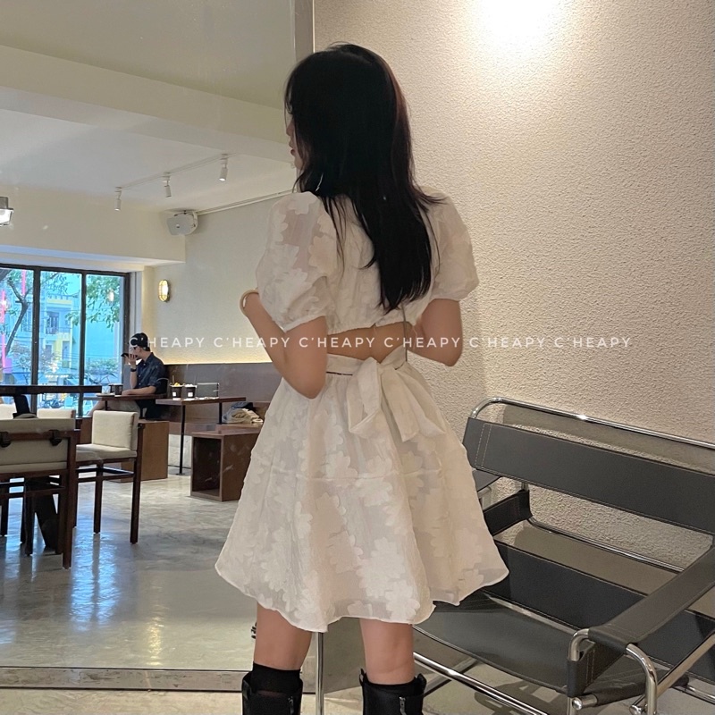 Đầm dự tiệc khoét lưng thắt nơ sau Anna