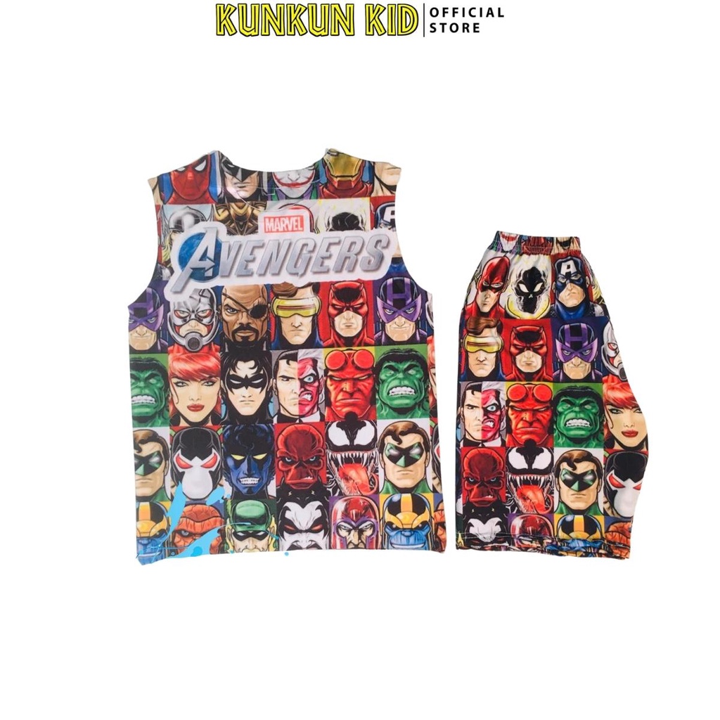 Quần áo bé trai thun lạnh in 3D hình biệt đội siêu anh hùng avengers KUNKUN KID BL127