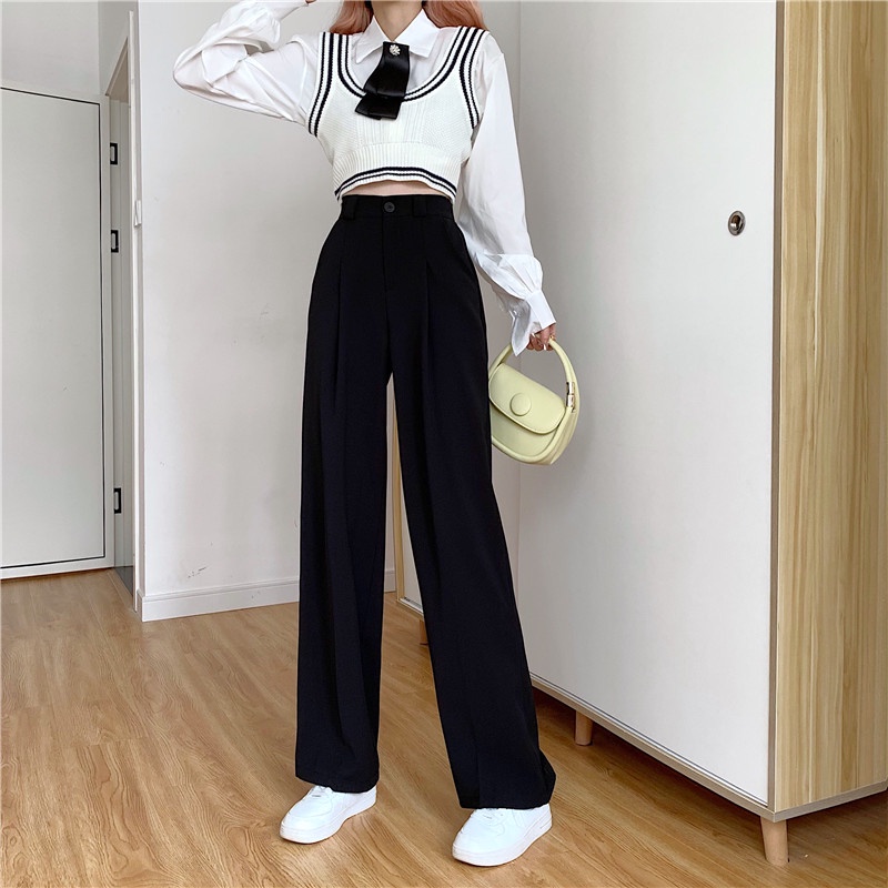 Xiaozhainv Quần Ống Rộng Lưng Cao Phong Cách Retro Hàn Quốc 3 Màu Lựa Chọn | BigBuy360 - bigbuy360.vn