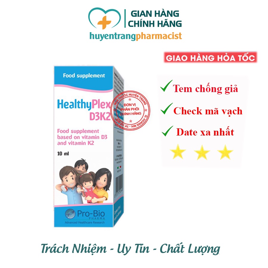 HealthyPlex D3K2 - Bổ sung vitamin D3K2 tăng cường hấp thu Canxi cho Trẻ (lọ 10ml)