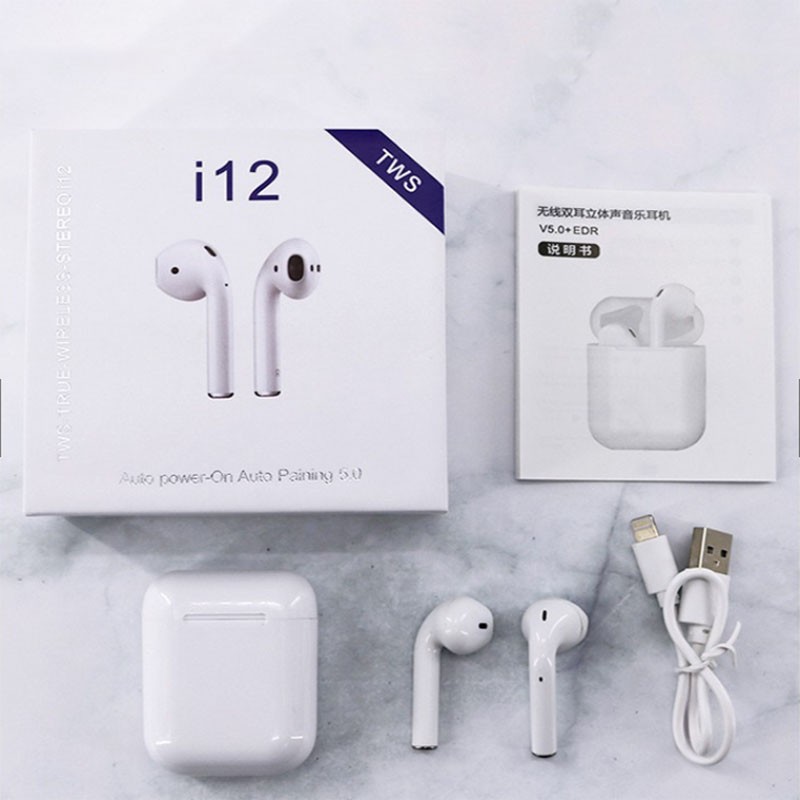 [ CHÍNH HÃNG] Tai nghe không dây bluetooth 5.0 i12 tws cảm ứng chạm âm thanh nổi. AIRPOD 1/2 2 TAI