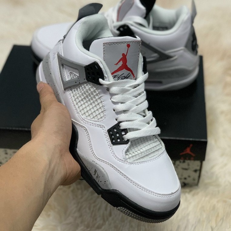 ✔️Giày Jordan 4 Low Trắng Đen Logo Đỏ White Cement Fullbox✔️