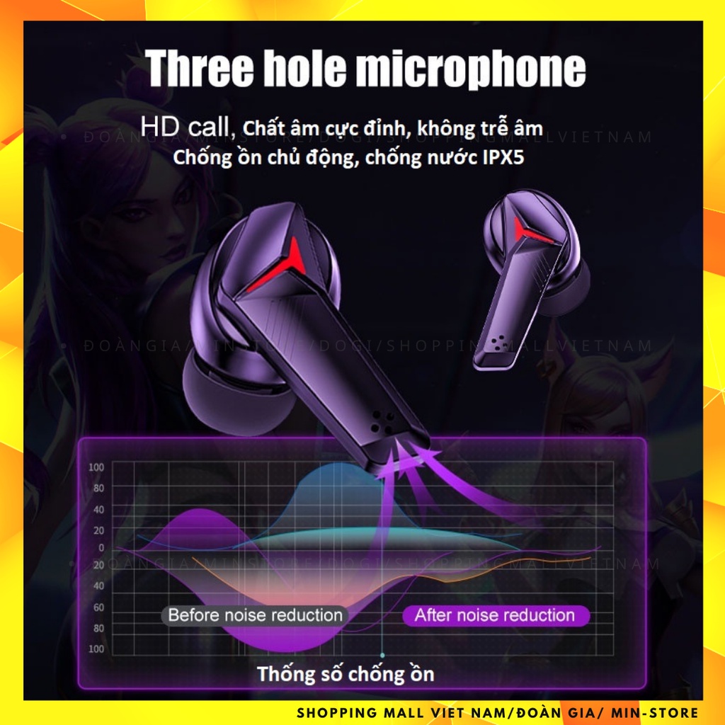 Tai nghe Bluetooth Gaming 5.2 Tai nghe Gaming không dây Chống ồn chủ động HiFi Stereo