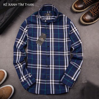 Áo sơ mi kẻ nam dài tay màu tím than chất cotton đẹp dáng ôm nhẹ cho nam