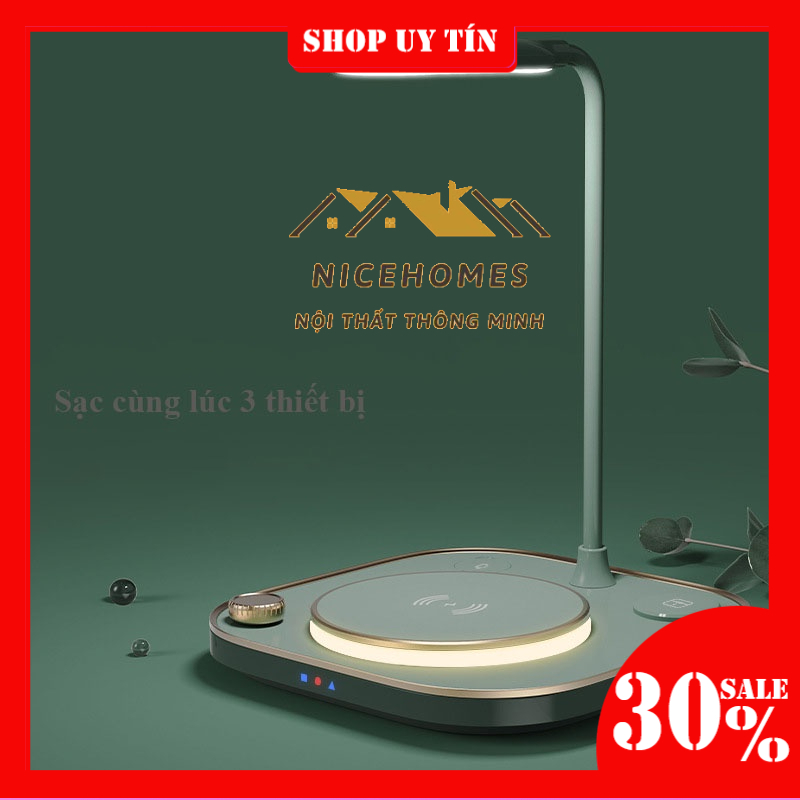 đèn học để bàn tiện ích 4 chức năng , đền led ánh sang trắng kiêm sạc không dây , đèn bàn công sở NPR49