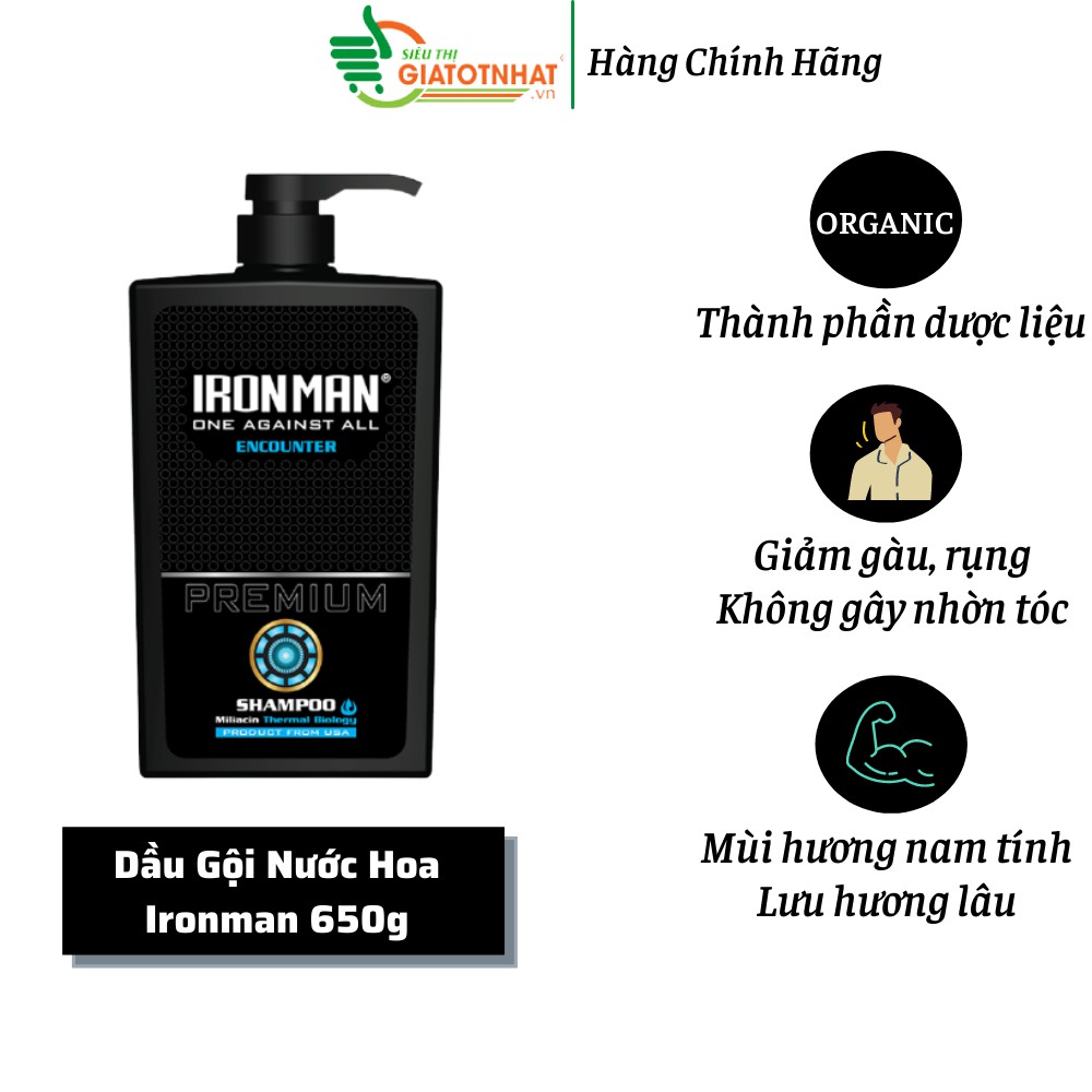 Dầu gội hương nước hoa nam thơm lâu,mát lạnh cả ngày dài Ironman Encounter 650g(Combo 2 chai)