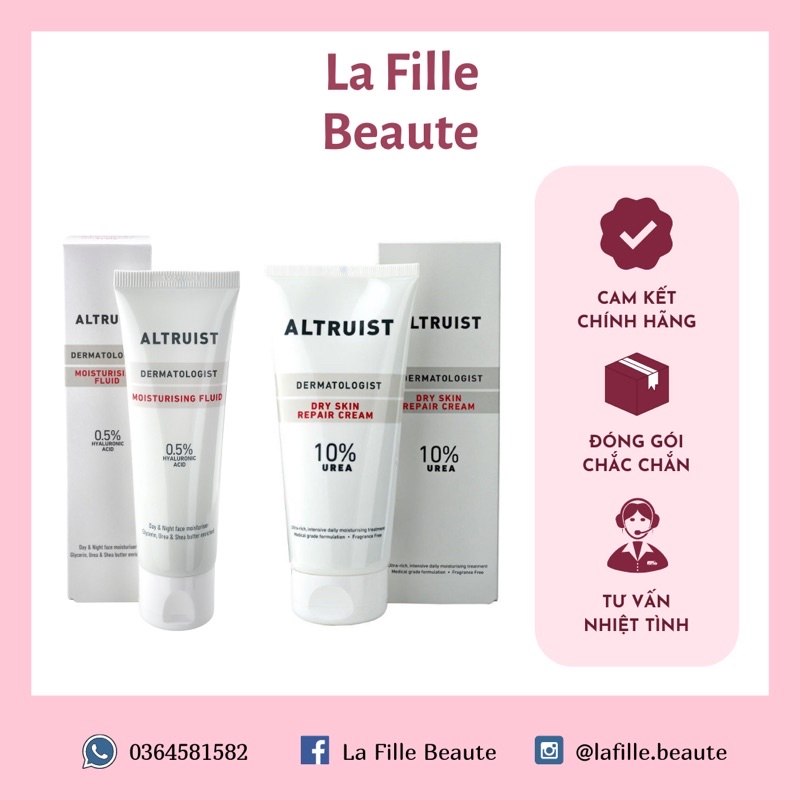 Kem dưỡng ẩm Altruist Dermatologist Dry Skin Repair Cream 10% Urea - Altruist Moisturising Fluid 0.5% Hyaluronic Acid