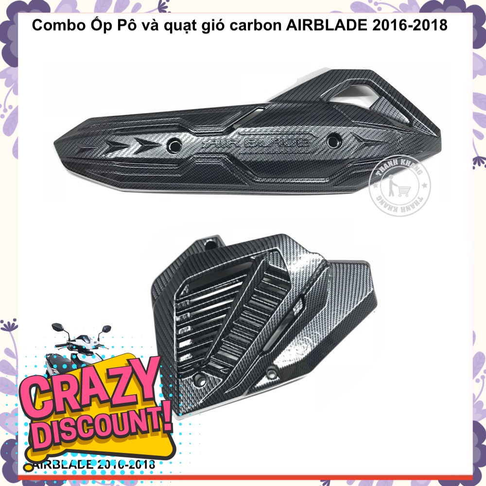 Combo ốp pô và quạt gió carbon AIRBLADE 2016-2018 nhưa xi đặt biệt thanh khang 006001206 006001211