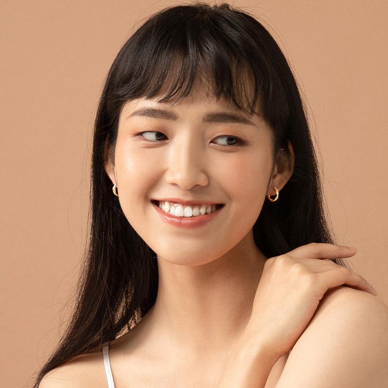 Khuyên tai hình tròn bằng bạc S925 màu vàng/bạc thời trang Nam Hàn