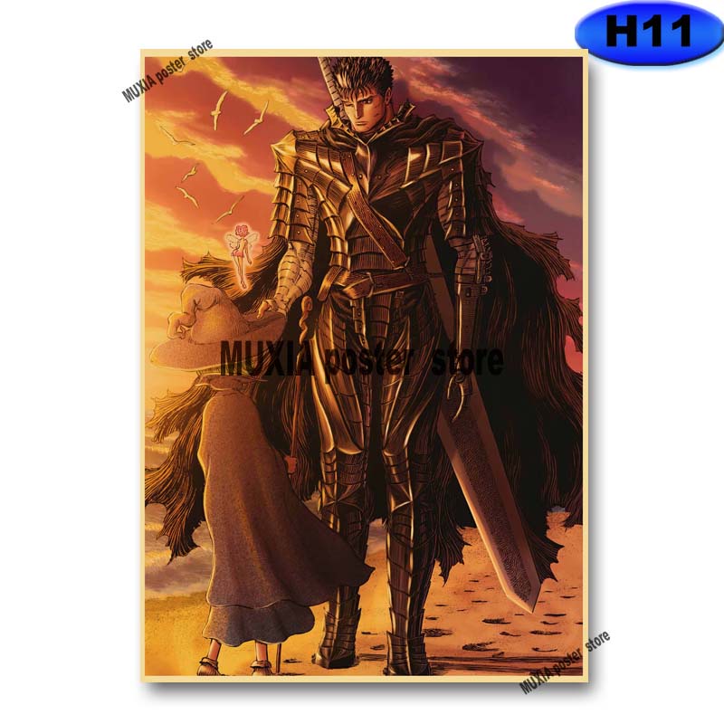 Poster Treo Tường In Hình Phim Hoạt Hình Berserk Phong Cách Cổ Điển