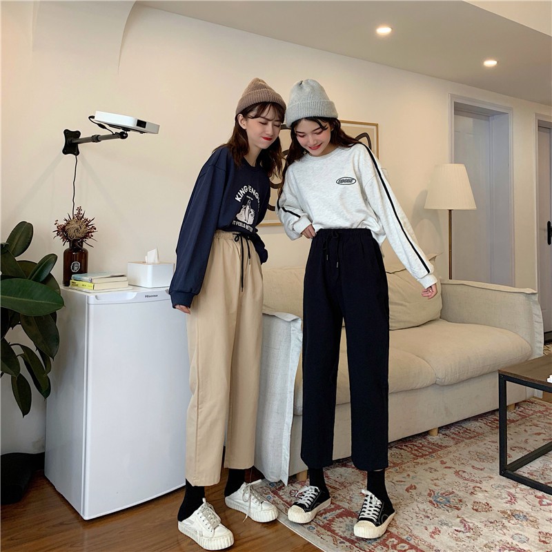 SUXI Quần dài lưng cao màu trơn thời trang Hàn Quốc cho nữ