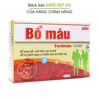 Viên uống Bổ máu bổ sung Sắt, Acid Folic cho người thiếu máu - 60 viên [Bổ máu Fevimax Vỉ 60v]