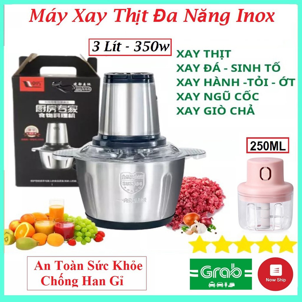 🆘Hà Nội Ship 1H🆘 Máy xay thịt cá hành tỏi các loại rau củ quả 350W - 3Lít Cối Xay Inox 4 Lưỡi Dao