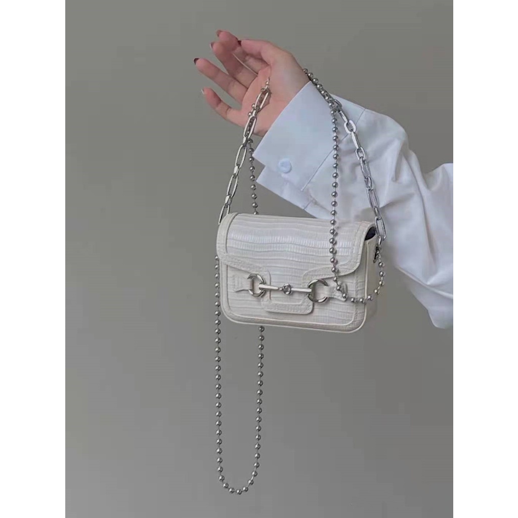 Túi Đeo Vai Mini Họa Tiết Thằn Lằn Phối Dây Xích Phong Cách retro Pháp Cá Tính Cho Nữ