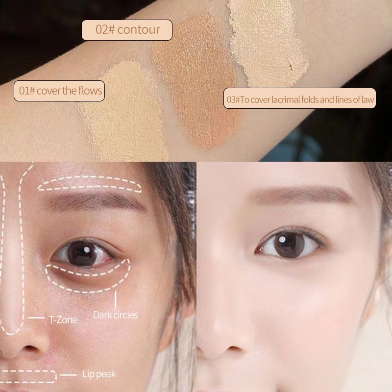 Novo® Bảng Kem Che Khuyết Điểm 3 Màu Dưỡng Ẩm Kiềm Dầu Lâu Trôi 5.2g 5439