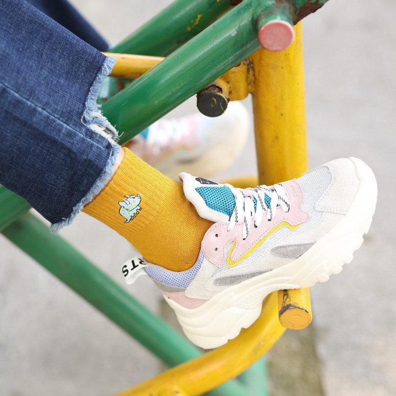 Vớ Cotton Cổ Ngắn Thêu Họa Tiết Khủng Long Dễ Thương Vui Nhộn Cho Nữ