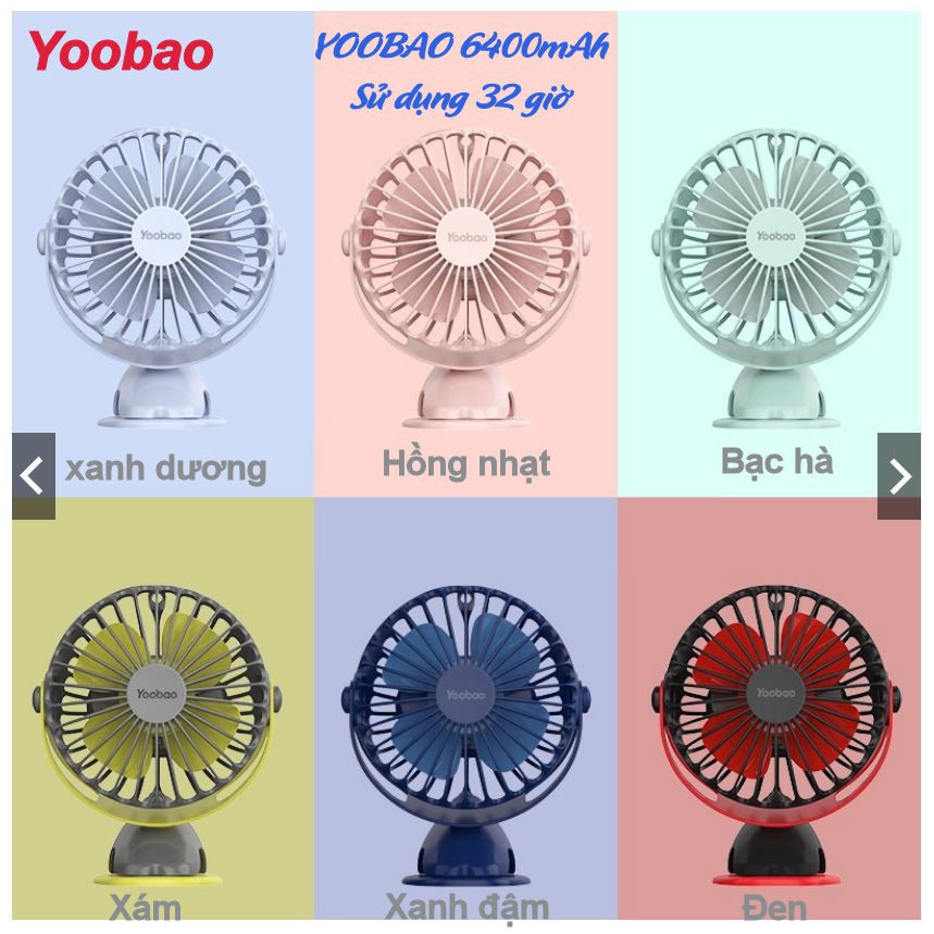 QUẠT SẠC MINI YOOBAO 🎁FREESHIP 50K🎁QUẠT Yoobao 6400MAH xoay góc 720 độ,32 tiếng, đế kẹp đa năng DR88