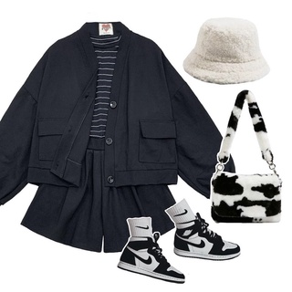 Bộ áo khoác cardigan và quần short chất uni