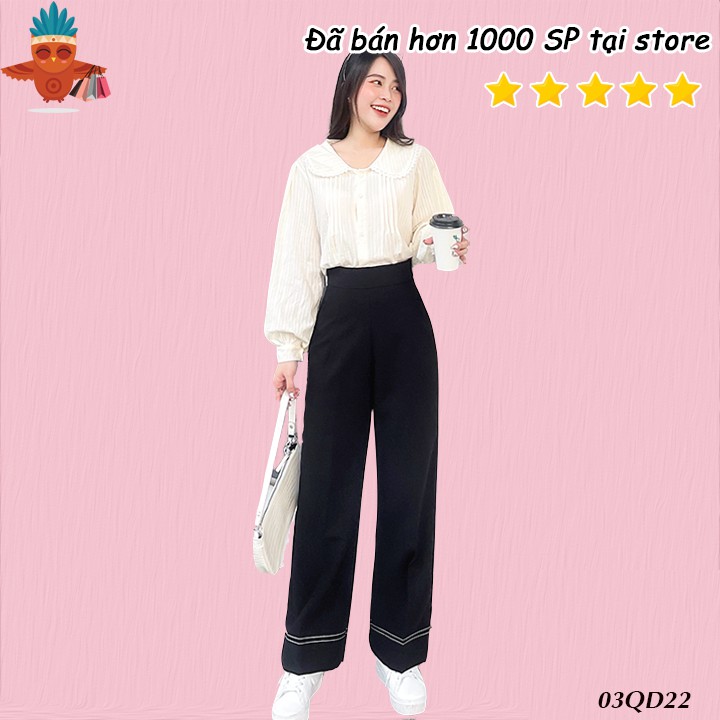 Quần ống rộng đen viền chỉ kem THOCA HOUSE tôn dáng dễ phối đồ phù hợp đi học, đi làm, đi chơi