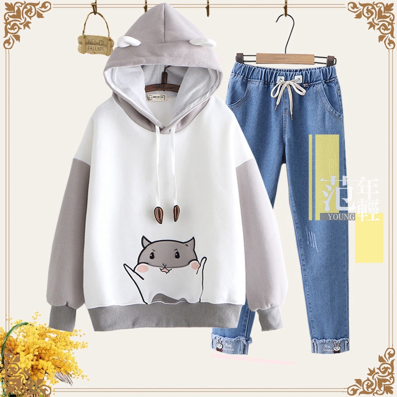 Set 2 Món Áo Hoodie In Hình Chuột Hamster Dễ Thương Thời Trang Mùa Xuân 2020 Cho Bé Gái