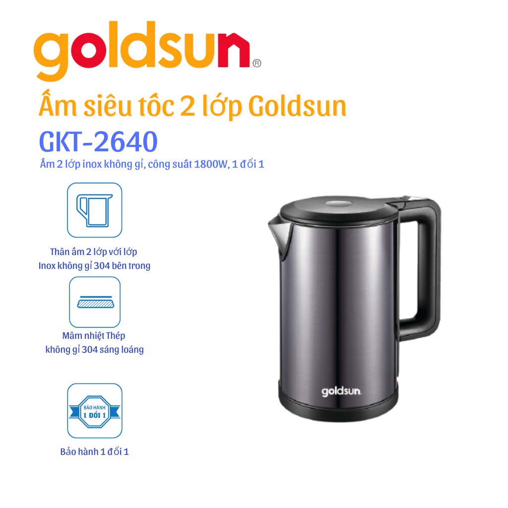 Ấm siêu tốc 2 lớp 1,7L Goldsun GKT2640