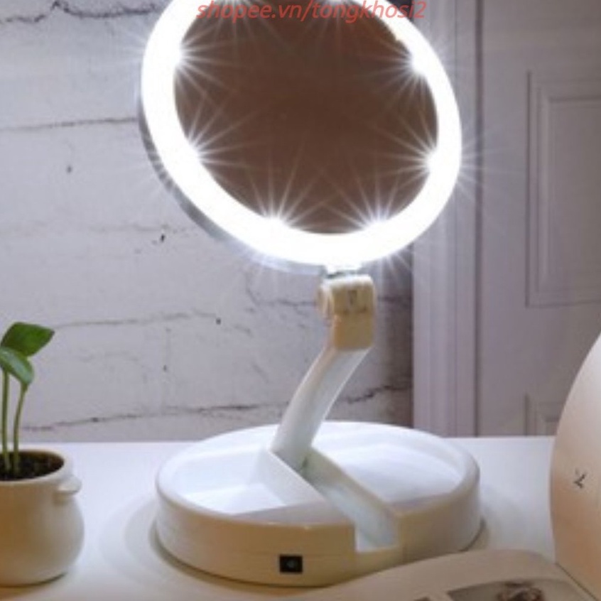 PVN12388 Gương trang điểm đèn led để bàn gấp gọn hình tròn T2