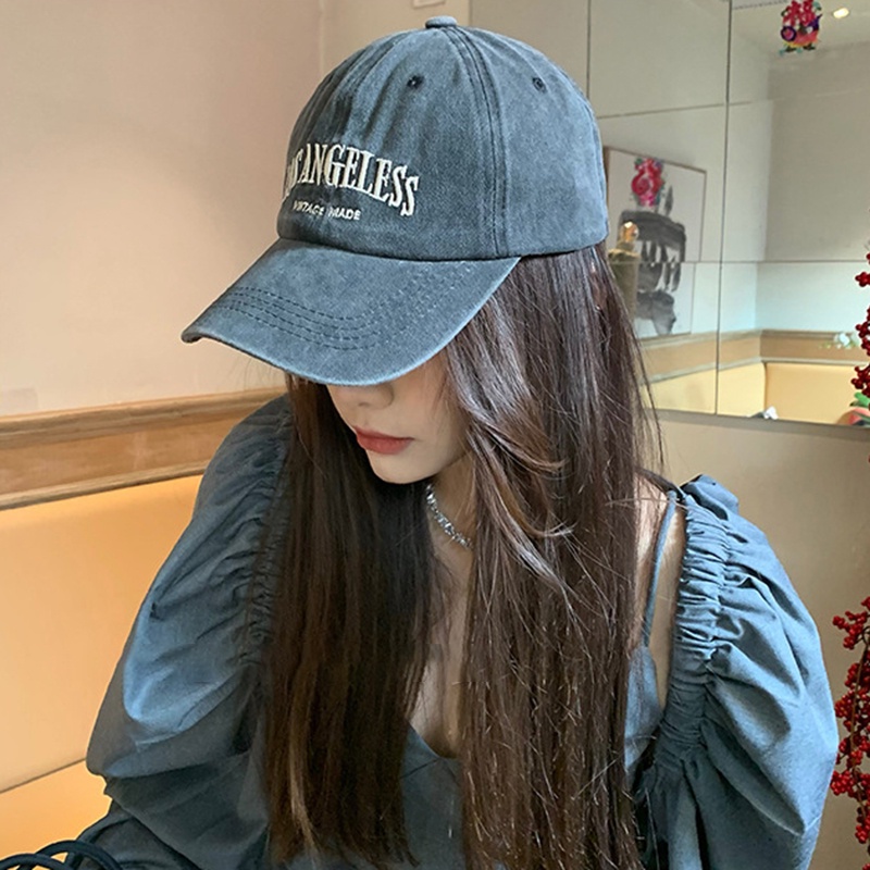 Mũ Lưỡi Trai Denim Thêu Chữ Phong Cách Retro Hàn Quốc