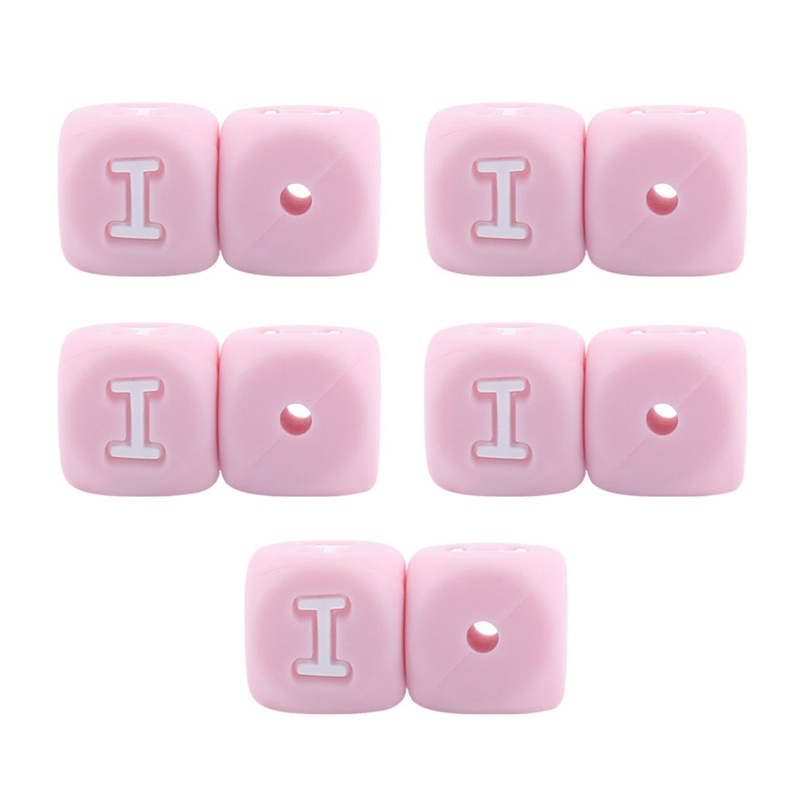 Set 10 Núm Vú Giả Xỏ Hạt Hình Khối Chữ Cái Bằng Silicone Màu Hồng DIY
