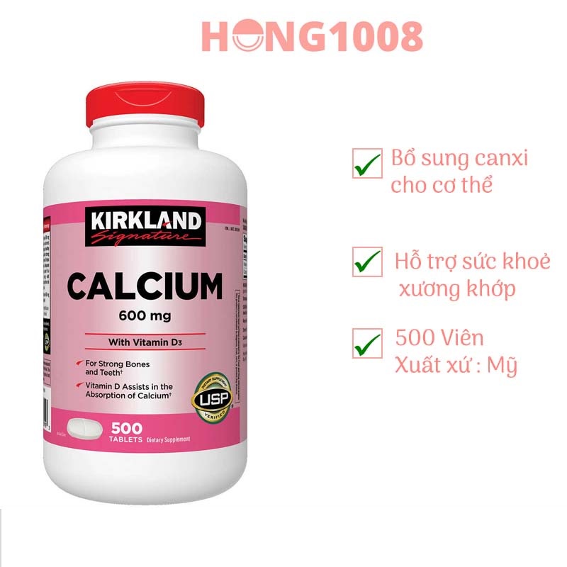 [Mẫu Mới ] Viên Uống Calcium 600mg + D3 Của Kirkland 500 viên Canxi Kirkland