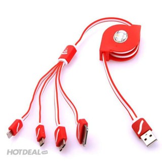 Cáp sạc 4 đâu đa năng rút gọn chống rối Hỗ trợ sạc nhanh