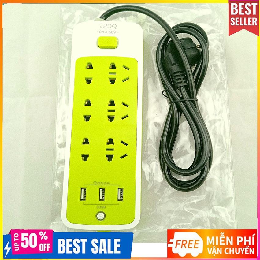 Ổ Cắm Điện Đa Năng Chống Giật 6 Lỗ, 3 Cổng USB, Đa Năng Tiện Dụng