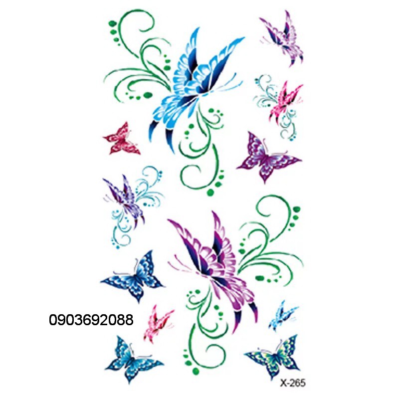 Hình xăm dán - tattoo sticker hình bướm kích thước 18.5 x 9cm