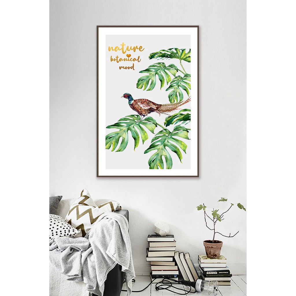 [hot amazon] tranh treo tường hình chú chim đậu trên lá cây xanh giá rẻ