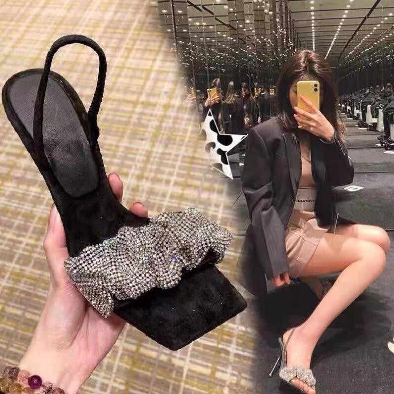 RẺ NHẤT SHOPEE giày cao gót mũi vuông gót nhọt vuông bling lấp lánh nhún hót hot