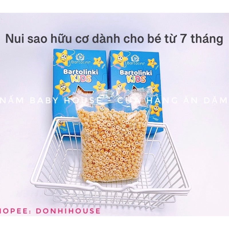 Nui hữ cơ hình sao, nui chữ Bartolini Ba Lan cho bé ăn dặm 250g