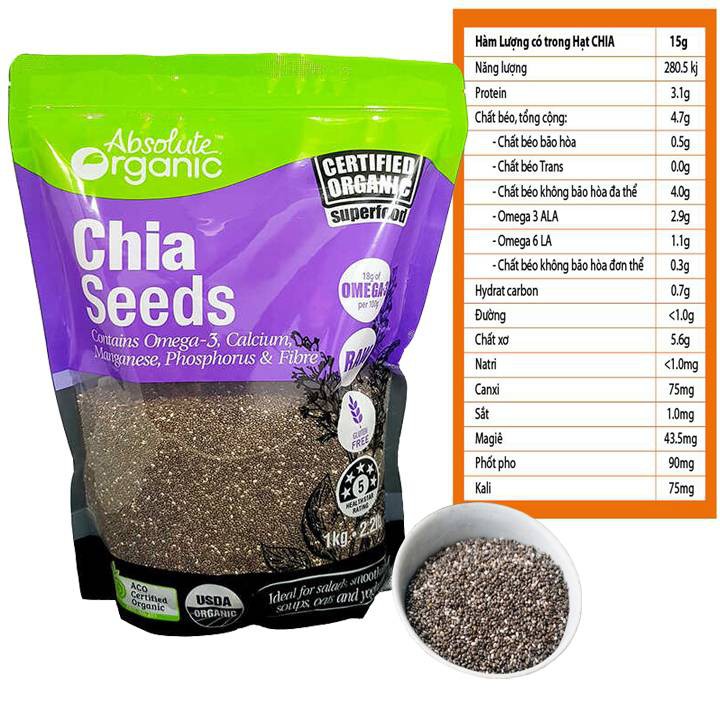 Hạt chia Úc tím Absolute Organic Chia Seeds 1kg
