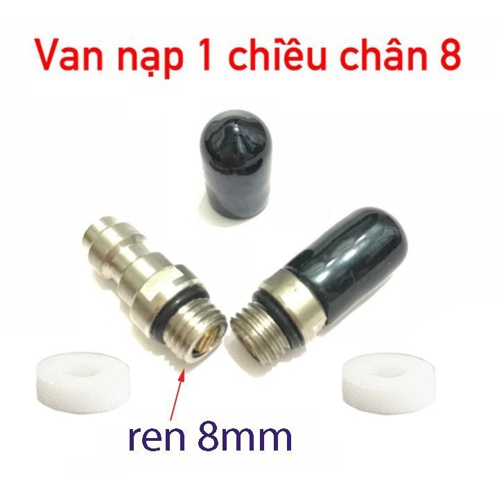 Van nạp 1 chiều chân 8 mm + 1 Ron cao su trắng cứng pkb ( 1 cái )