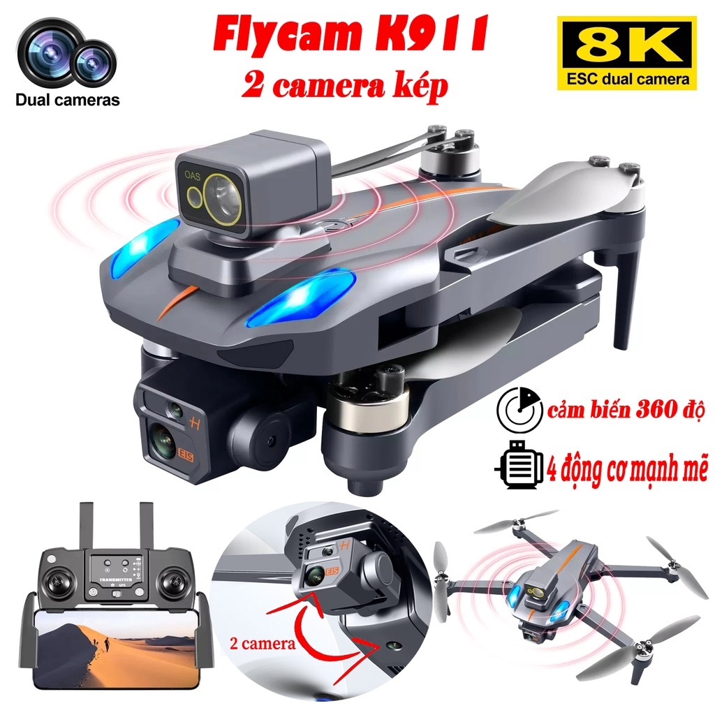Flycam K911 Max - Drone Camera 8K K911 Max GPS, Động Cơ Không Chổi Than, Cảm Biến Chống Va Chạm, Tự Trở Về, Bay 25 Phút