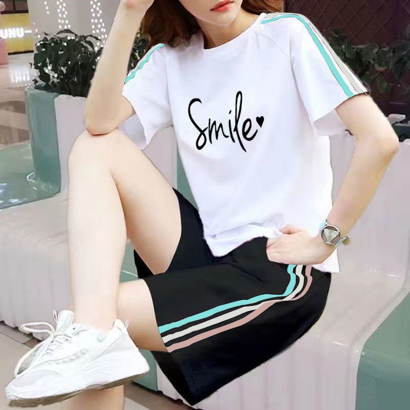 Bộ Đồ Thể Thao 100% Cotton Tay Ngắn Dáng Rộng Thời Trang Mùa Hè Dành Cho Nữ