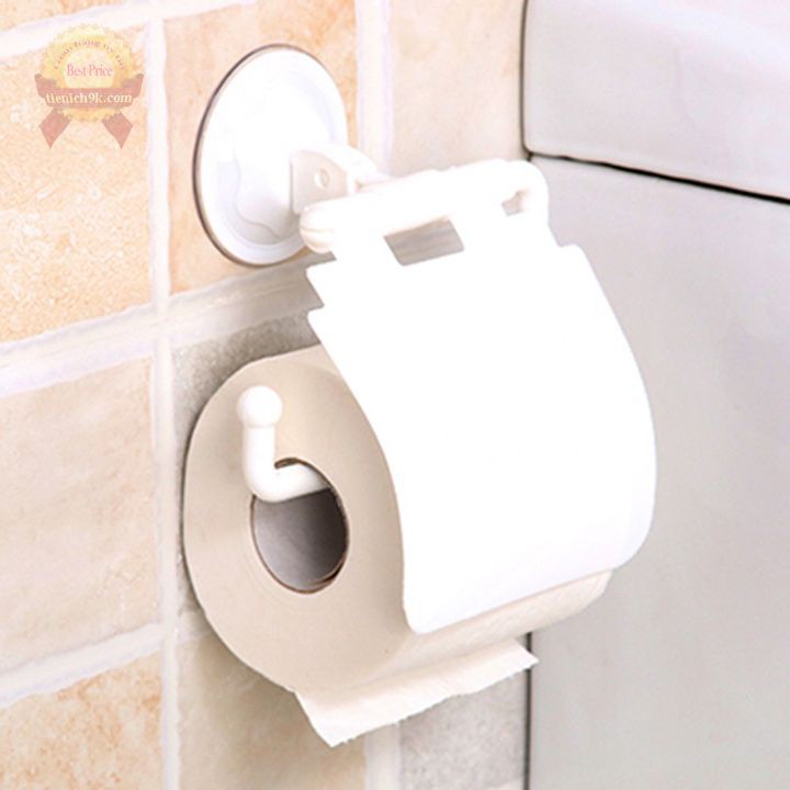 Giá treo giấy cuộn nhà vệ sinh dính tường giác hút siêu chắc có nắp che chống nước đồ dùng nhà tắm bằng nhựa tiện lợi 