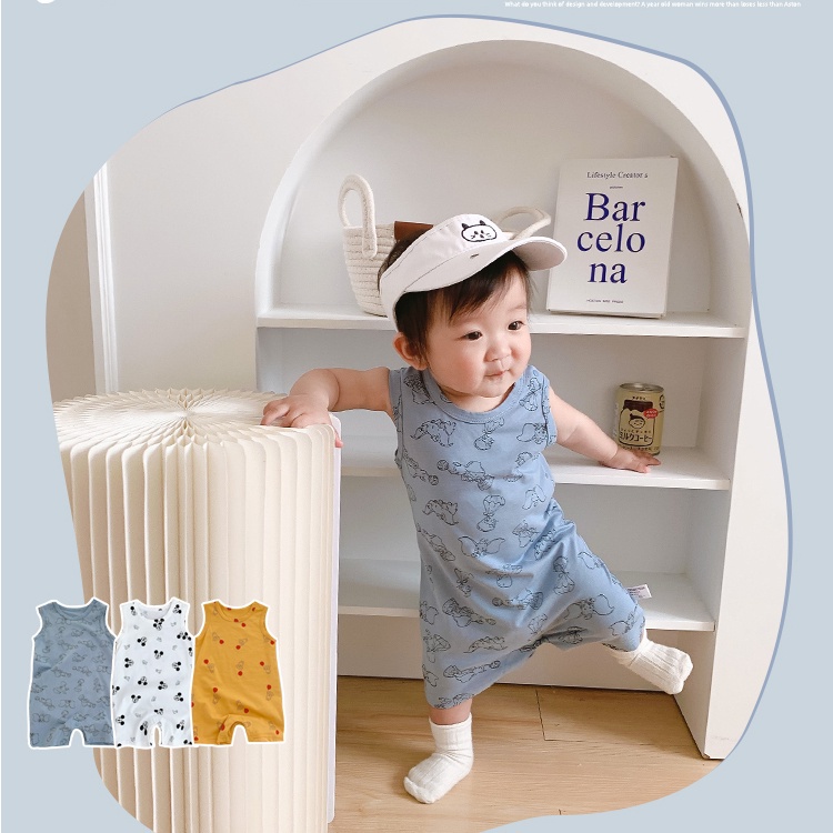Áo liền quần không tay họa tiết hoạt hình thời trang mùa hè cho trẻ em 0-2 tuổi