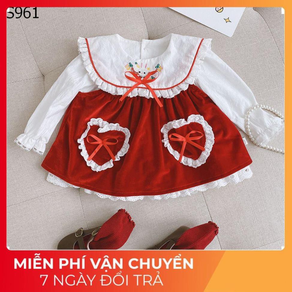 THỜI TRANG SET VÁY THÊU THỎ KÈM YẾM NHUNG CHO BÉ GÁI TỪ 1- 4 TUỔI
